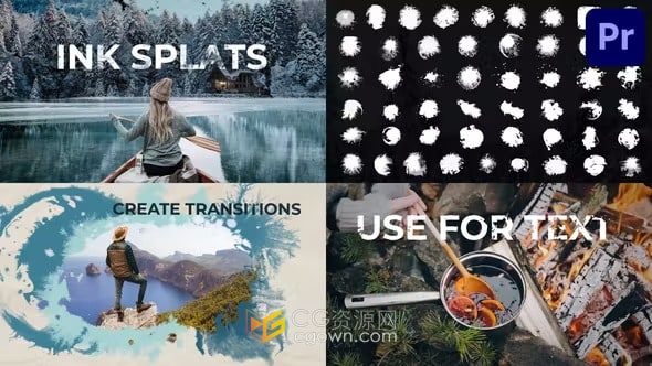PR模板-50个逼真的墨水晕染墨迹艺术斑点染色水墨素材元素