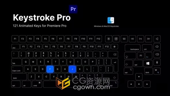 Keystroke Pro PR版录制屏幕中显示虚拟键盘按键操作动画