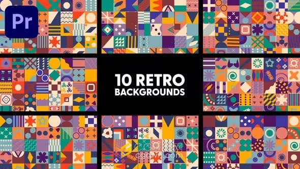 复古图形图案动画效果背景视频素材PR模板