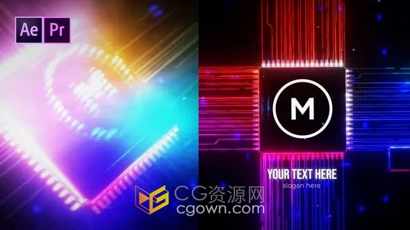 ai人工智能芯片光线特效LOGO演绎视频片头-AE与PR模板