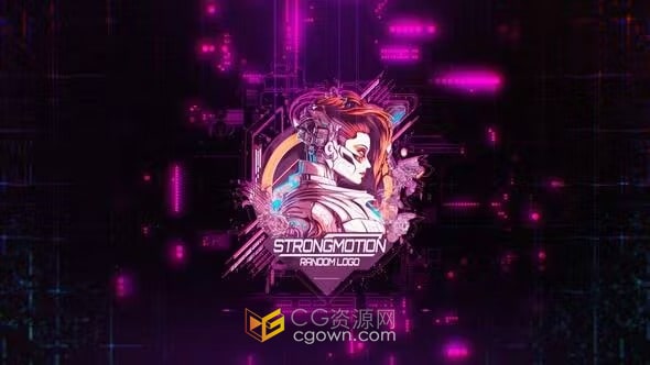 PR模板-冲击波网络标志动画炫酷赛博朋克LOGO