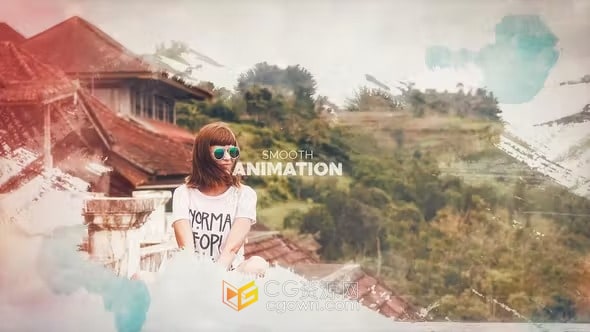 AE与PR模板-优雅笔刷水彩效果墨水晕开美丽视频相册