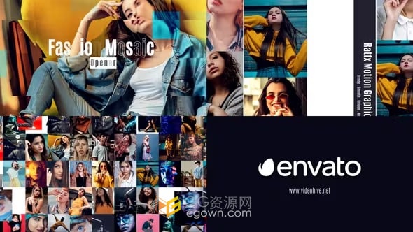 PR时尚片头模板-马赛克照片墙时装秀开场