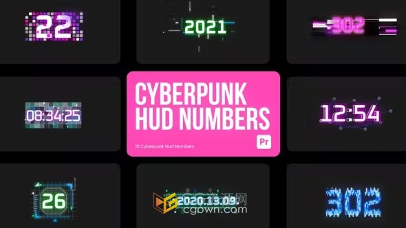 PR模板-赛博朋克发光HUD屏幕浮动元素和数字