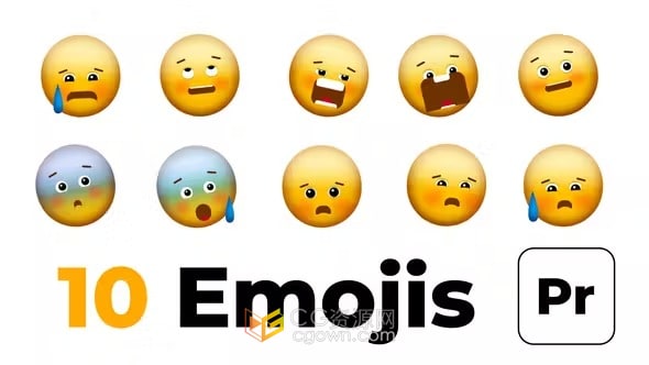 PR模板-哭脸翻白眼恐惧皱眉悲伤等表情符号动画