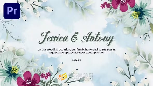 PR模板-清新优雅花卉动画婚礼请帖宴会请柬活动邀请函