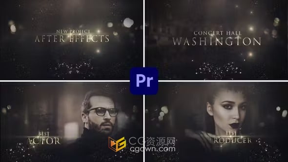 散景发光粒子动画颁奖典礼晚会活动银色文字标题-PR模板