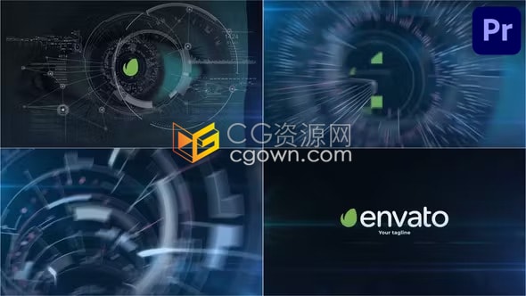 PR模板-全息数字人眼睛HUD开启高科技隧道LOGO动画展示