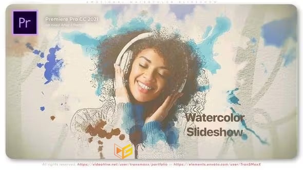 情感和水彩风格制作可爱浪漫的幻灯片-PR相册模板