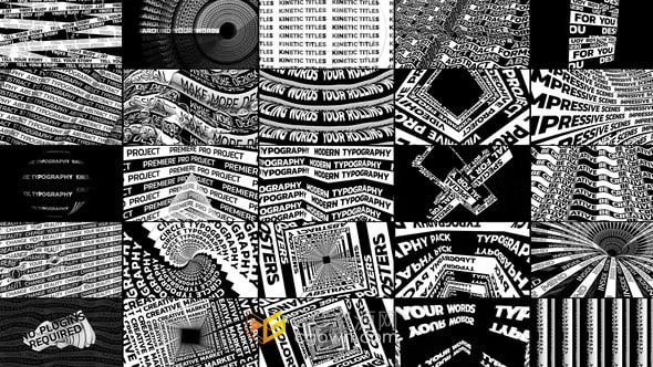 PR模板-25个MOGRT动态抽象排版海报黑白文字标题场景
