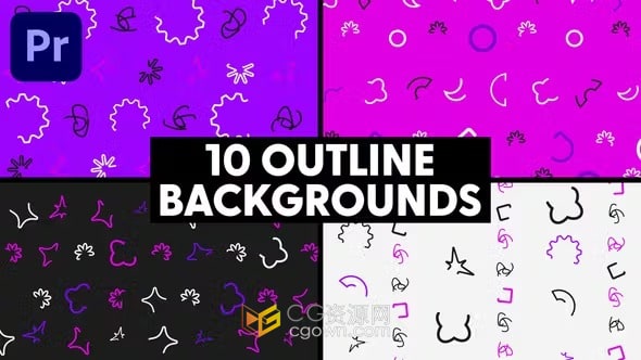 PR模板-10个几何线条背景元素MOGRT文件