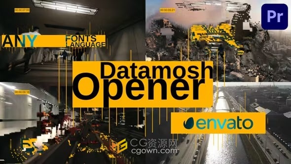 PR模板-Datamosh像素破损撕拉花屏效果失真炫酷开场白