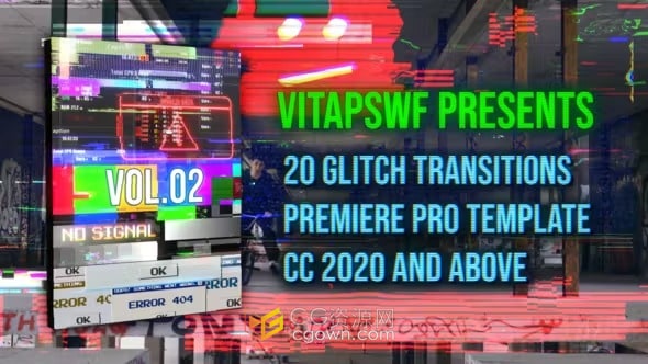 20个赛博朋克故障转场Glitch Transitions Vol. 02-PR模板