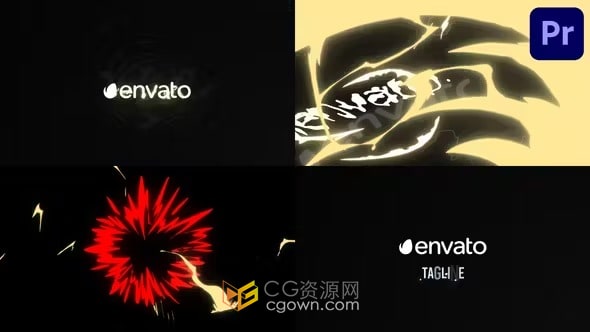 手绘爆炸标志揭晓手绘动画能量LOGO品牌展示-PR模板