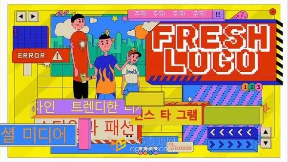 时尚新潮的简短卡通片头介绍矢量风格扁平标志展示-PR模板