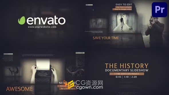 PR模板-酷炫光学效果模块化场景历史纪录片教育宣传演示