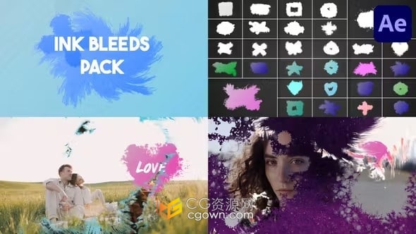 AE与PR模板-逼真的墨水效果各种墨迹染料污渍滴墨水墨飞溅元素