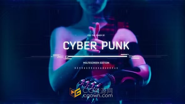 Hud界面元素霓虹灯颜色故障分屏幻灯片宣传视频AE&PR模板