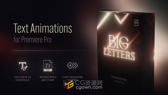 24个发光艺术大字母文本动画预设-PR模板