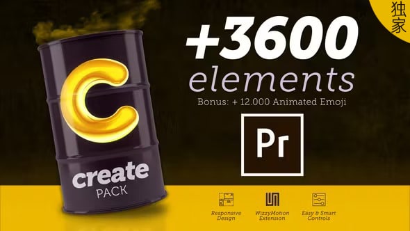 Create Premiere 3600元素排版字幕标题背景转场模板PR脚本预设包