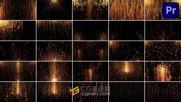 金色飞行粒子发光线条豪华背景动画-PR模板