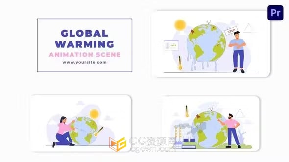 地球环境变化气候变化全球变暖矢量动画场景-PR模板