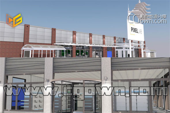 C4D模型预设 完整超市或零售店场景模型带贴图材质 室内外建筑器材