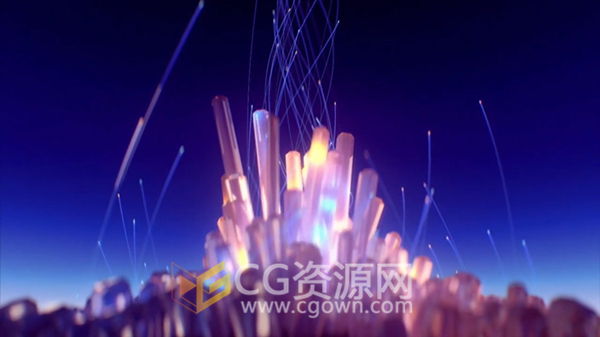 C4D制作水晶城钻石群粒子光线渲染后期AE合成教程 含工程文件 免费下载