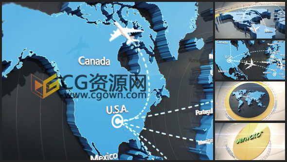 AE模板+C4D工程 制作三维地图地点通信连线动画效果视频