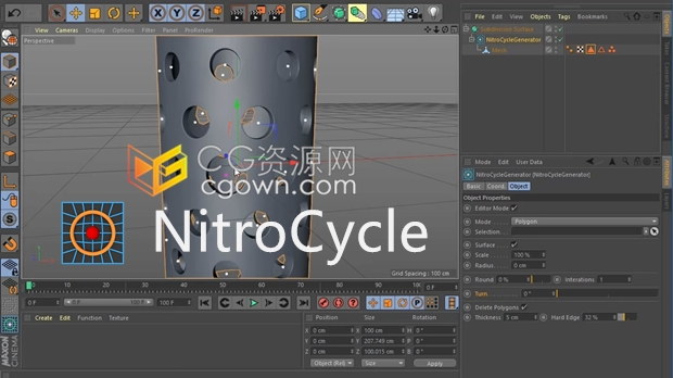 C4D插件-Nitro4D NitroCycle v1.2 打孔制作管道连接挖洞工具