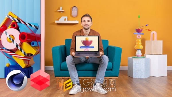 孟菲斯风格3D建模和动画技术C4D视频教程下载