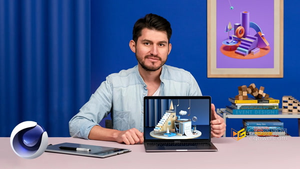 C4D软件中创建3D合成插图风格电商海报场景视频教程