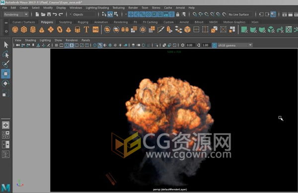 Maya2017视频教程 大浓烟雾爆炸火焰特效流体教学 免费下载