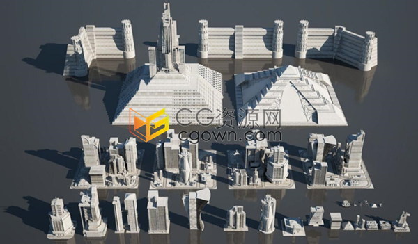 科幻现代城市景观建筑楼房3D模型文件MAX/FBX/OBJ格式下载