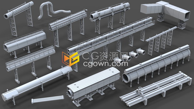3D模型-15个城市建筑工业管道外观文件格式MAX,FBX,OBJ,STL,Blend