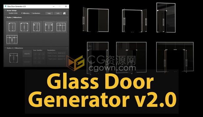 Glass Door Generator v2.0 3ds Max插件创建三维玻璃门折叠门模型生成器