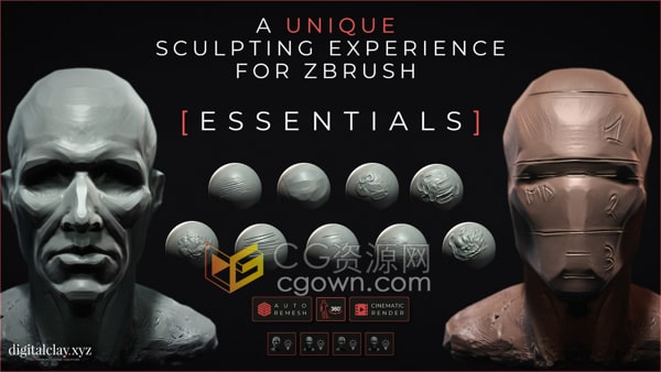 Essentials Toolkit v1.2工具包ZBrush插件粘土笔刷效果