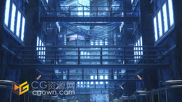 蓝色系赛博朋克科技城市建筑三维C4D模型