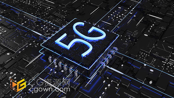 科技蓝色5G未来芯片电路板商务黑色背景C4D模型