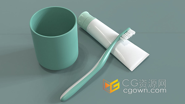 蓝色简约家庭洗漱用品C4D三维模型