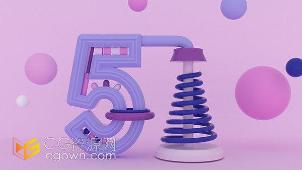 五一劳动节C4D立体弹簧文字模型