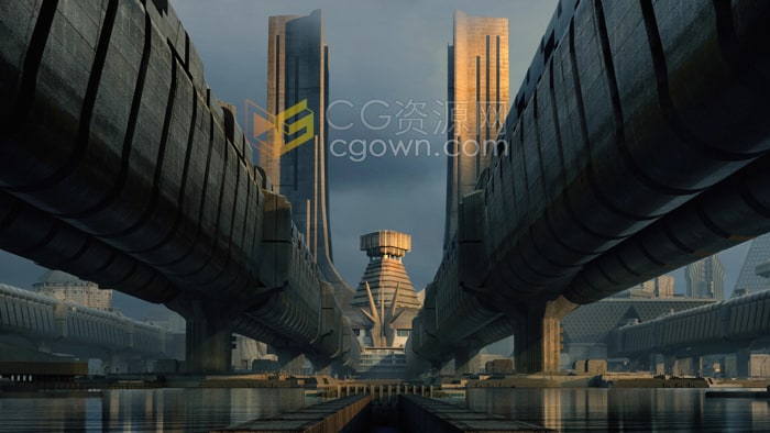 混凝土建筑物3D模型现代城市景观纪念碑塔楼