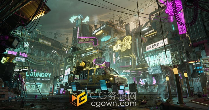 赛博朋克世界3D模型全息LED霓虹灯场景多种格式