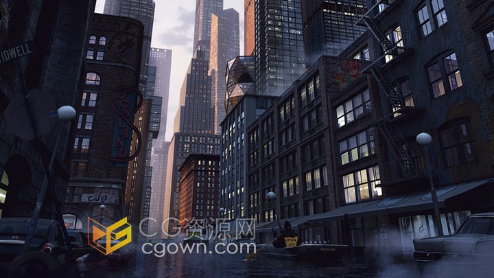 现代城市建筑物3D模型金融摩天大楼住宅楼办公都市塔楼