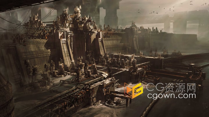 世界末日景观3D模型创造荒凉车辆仓库飞机油轮集装箱工厂烟囱场景