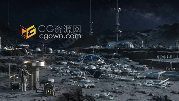 月球基地3D模型太空实验室指挥总部采矿筒仓科幻殖民地设施