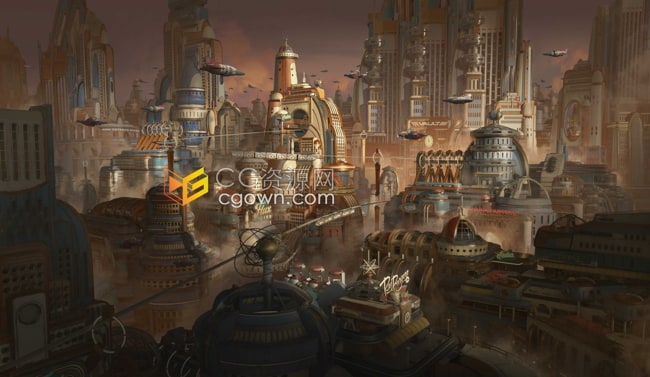 AtomPunk 3D模型20世纪50年代复古未来主义三维场景建筑物Blender模型