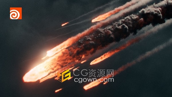 Houdini教程制作陨石掉落流星火焰烟雾拖尾特效视频