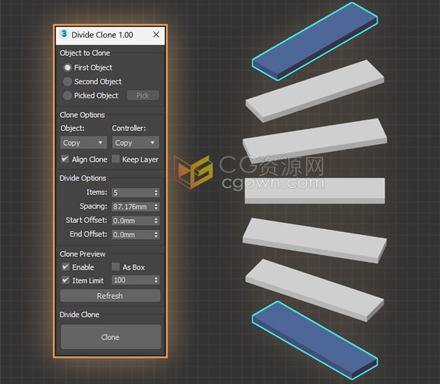 Divide Clone V1.0 3ds Max插件模型快速克隆