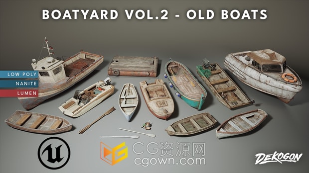 Unreal虚幻引擎5.4插件Boatyard VOL.2船厂旧船模型